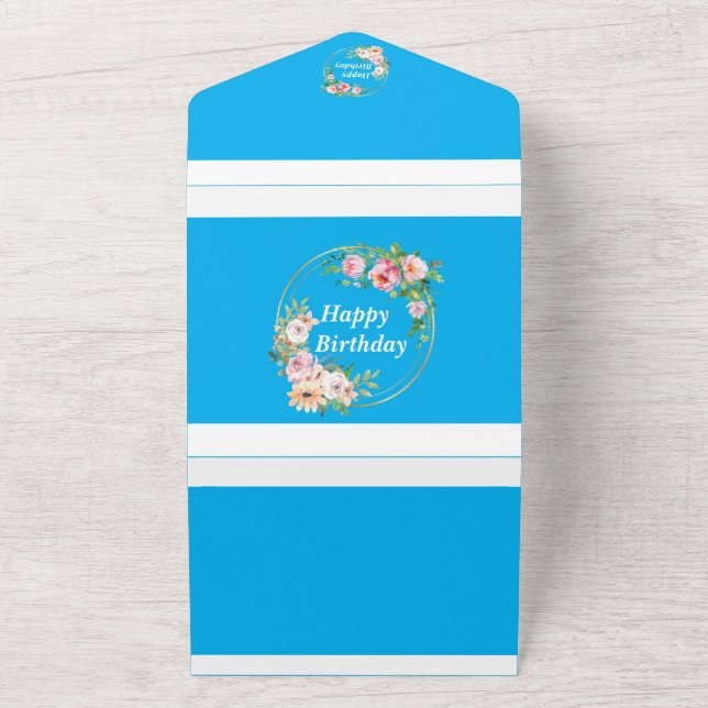 Pretty Flower Wreath All in One Birthday Invite (Outside)