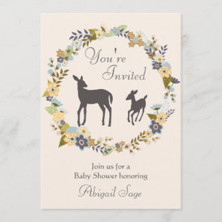 Pretty Flower Wreath and Deer Baby Shower Invite
