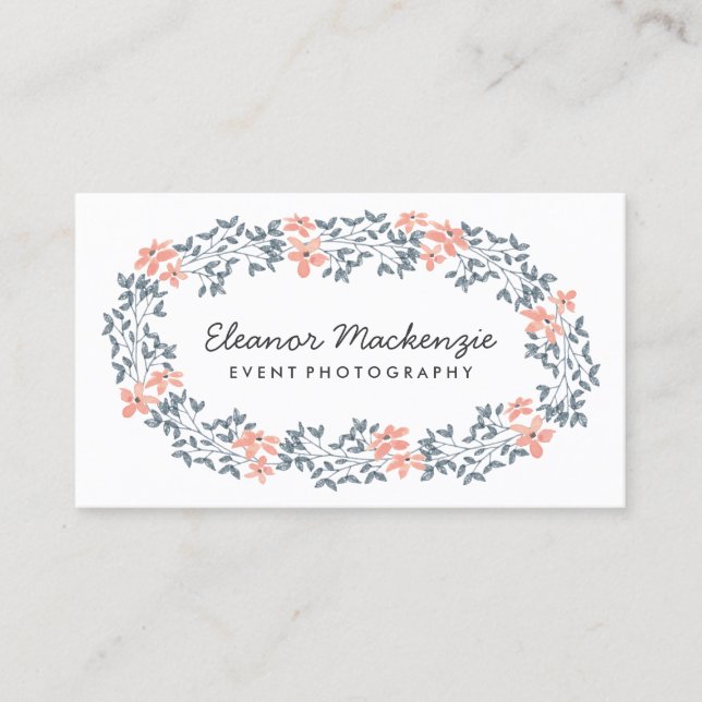 Pretty Flower Wreath | Watercolor Floral Business Card (Front)