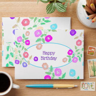 Pretty Flowered Happy Birthday Envelope