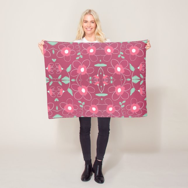 Pretty Flowered Print With Pinks Fleece Blanket (In Situ)