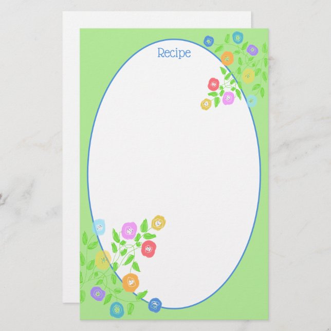 Pretty Flowered Recipe Stationery (Front/Back)