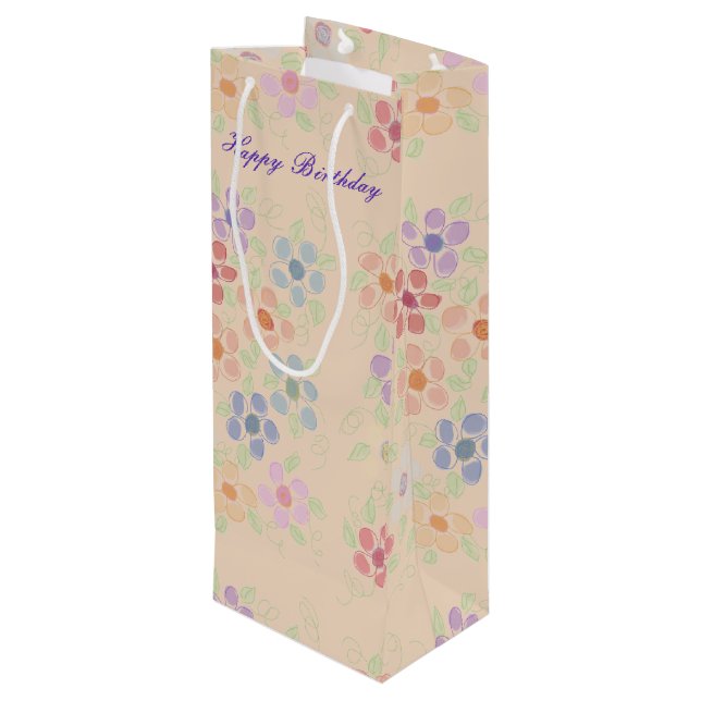 Pretty Flowered Wine Bag (Back Angled)