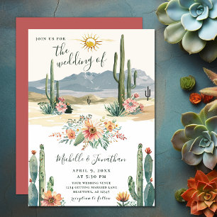 Pretty Flowering Cacti   Cactus Desert Wedding Invitation