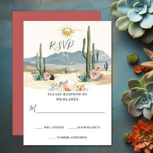 Pretty Flowering Cacti   Cactus Desert Wedding RSVP Card