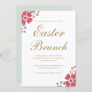 Pretty Flowers and Mint Green Easter Brunch Invitation