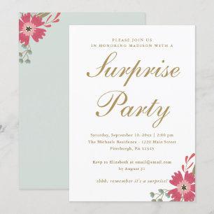 Pretty Flowers and Mint Green Surprise Party Invitation