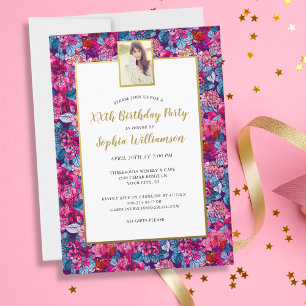 Pretty Flowers, Any Age, Add Photo, Birthday Party Invitation