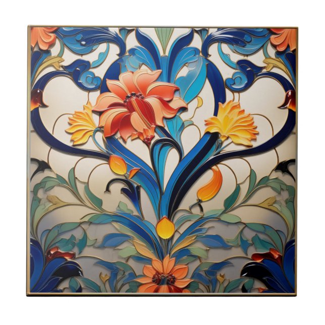 Pretty Flowers Art Deco Ceramic Tile (Front)