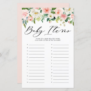 Pretty Flowers Baby Items Baby Shower Game