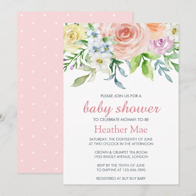 Pretty Flowers Baby Shower Invitation (Front/Back)