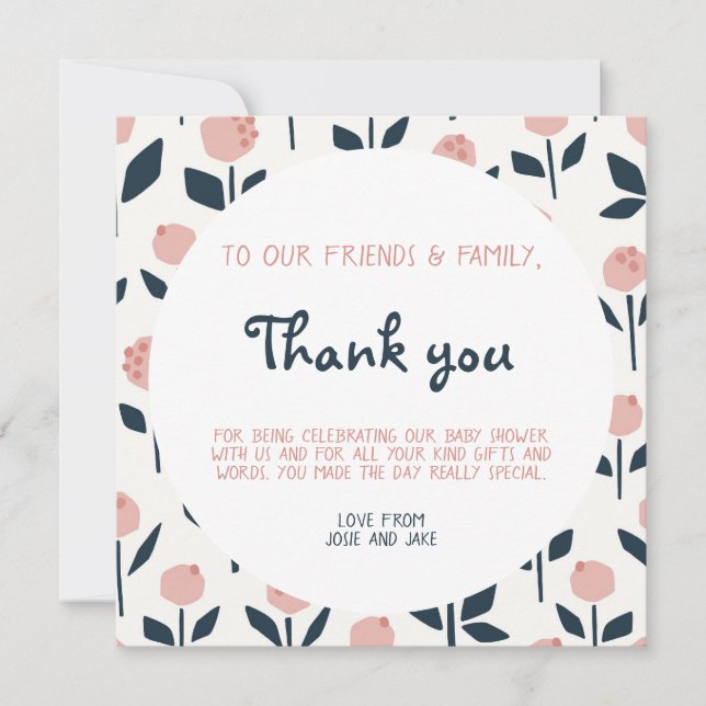 Pretty flowers baby shower thank you card (Front)