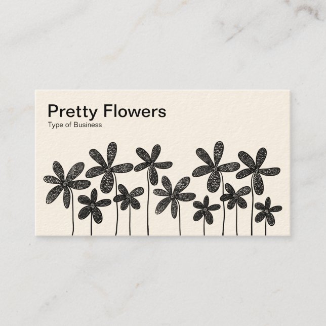 Pretty Flowers - Black and White (Cream) Business Card (Front)