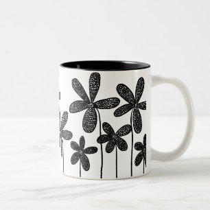 Pretty Flowers - Black and White Two-Tone Coffee Mug