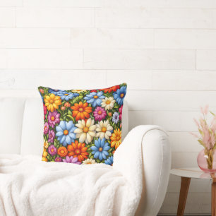 Pretty Flowers, Brightly Colored, Cushion
