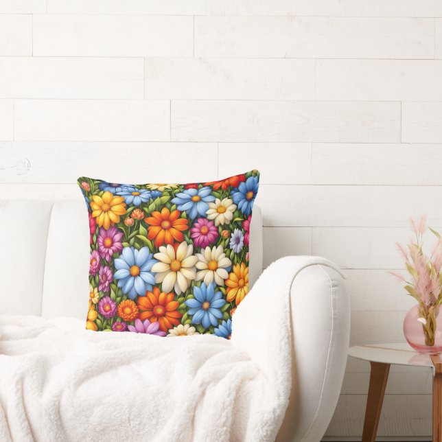 Pretty Flowers, Brightly Colored, Cushion (Couch)