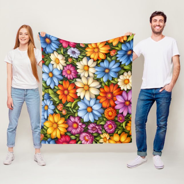 Pretty Flowers, Brightly Colored Fleece Blanket (In Situ)