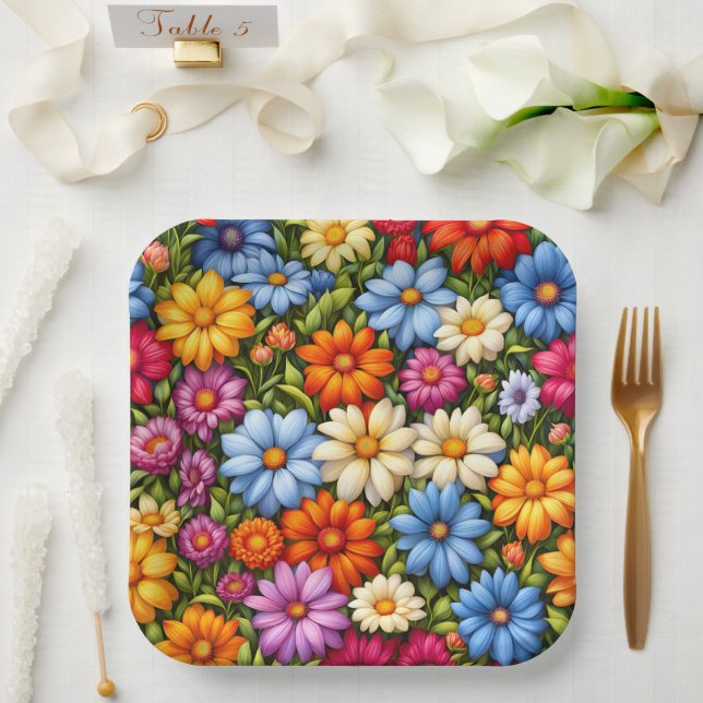 Pretty Flowers, Brightly Colored, Paper Plate (Wedding)