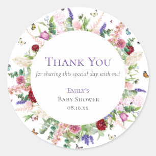 Pretty Flowers & Butterflies Thank You Baby Shower Classic Round Sticker