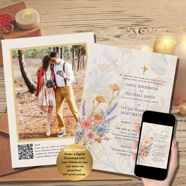  Pretty Flowers Catholic Mass Photo Wedding Invitation (Creator Uploaded)