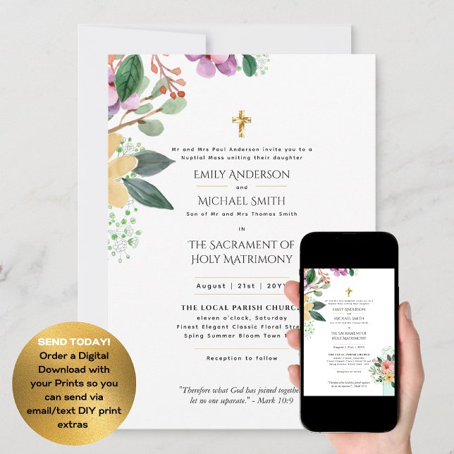 Pretty Flowers  Catholic Nuptial Mass Wedding Invitation (Creator Uploaded)
