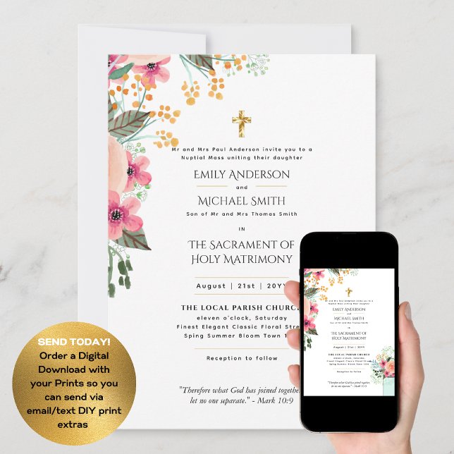 Pretty Flowers  Catholic Nuptial Mass Wedding Invitation (Creator Uploaded)