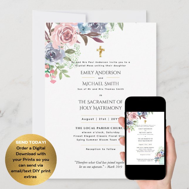 Pretty Flowers  Catholic Nuptial Mass Wedding Invitation (Creator Uploaded)