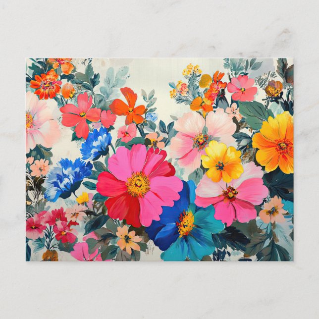 Pretty Flowers Colourful Floral Pattern Beautiful Postcard (Front)