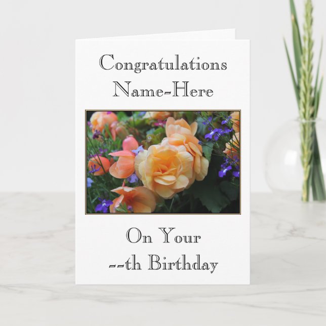 Pretty Flowers, Custom Name and Age Birthday Card. Card (Front)