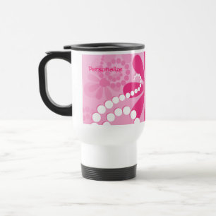 Pretty Flowers Cute Pink Retro Daisies With Name Travel Mug