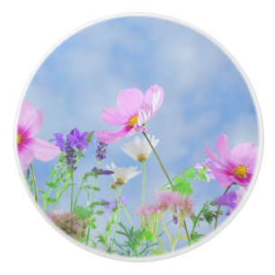 Pretty Flowers Delicate Colours Ceramic Knob