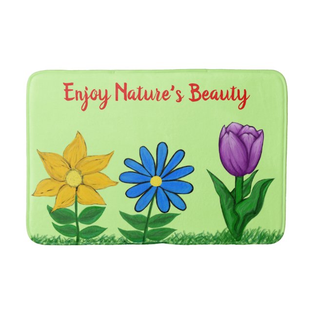Pretty Flowers Green Bath Mat (Front)