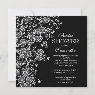 Pretty Flowers Modern Black & white Bridal Shower Invitation