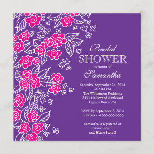 Pretty Flowers Modern Pink & Purple Bridal Shower Invitation