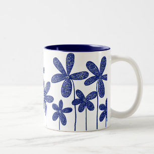 Pretty Flowers - Navy Blue Two-Tone Coffee Mug