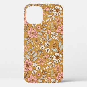 Pretty flowers on gold seamless pattern iPhone 12 case