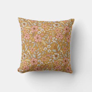 Pretty flowers on gold seamless pattern cushion