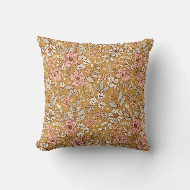 Pretty flowers on gold seamless pattern cushion (Front)