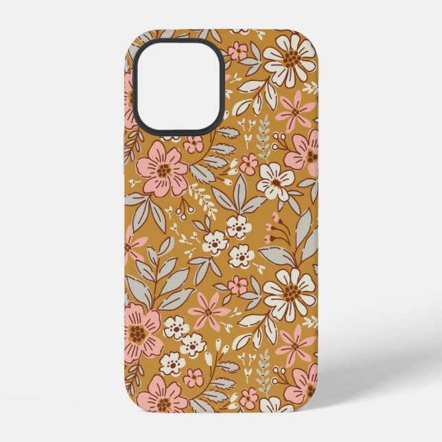 Pretty flowers on gold seamless pattern iPhone case (Back)