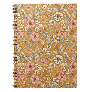 Pretty flowers on gold seamless pattern notebook