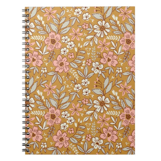 Pretty flowers on gold seamless pattern notebook (Front)