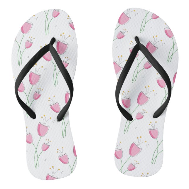 Pretty  flowers pattern Slim Straps Flip Flops (Footbed)