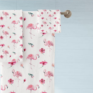 Pretty Flowers & Pink Flamingo Bath Towel Set