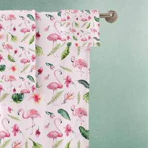 Pretty Flowers & Pink Flamingo Bath Towel Set