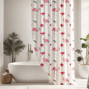 Pretty Flowers & Pink Flamingo Shower Curtain