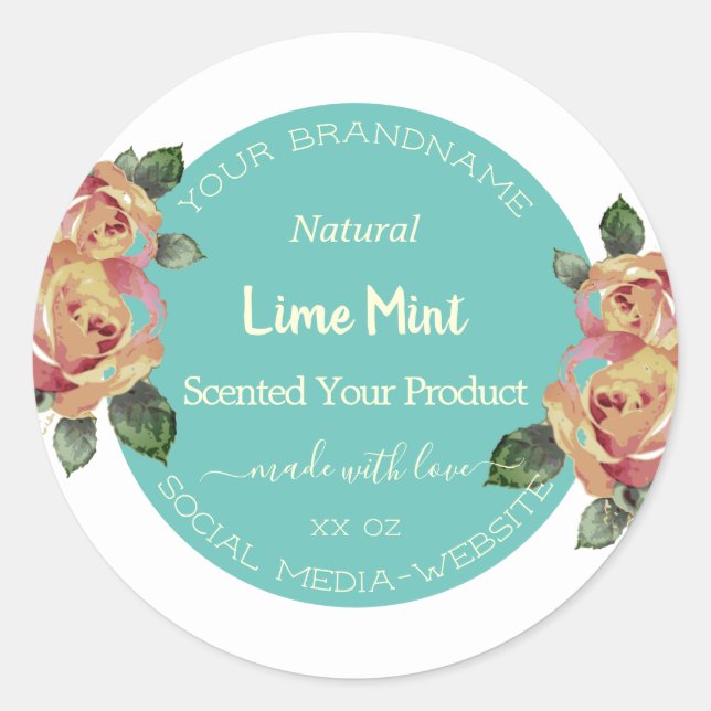 Pretty Flowers Product Packaging Labels Teal Gold (Front)