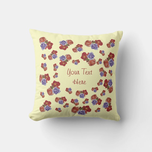 pretty flowers red roses and rose buds floral cushion (Front)