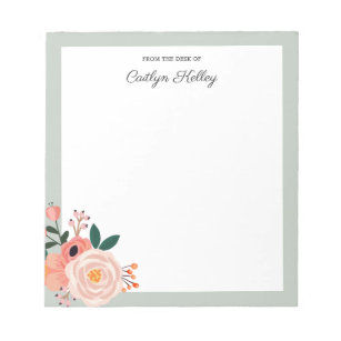 Pretty Flowers, Sage From the Desk of Personalized Notepad
