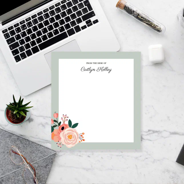 Pretty Flowers, Sage From the Desk of Personalized Notepad | Zazzle