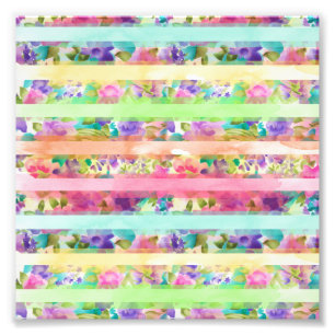 Pretty flowers stripes Watercolor hand paint Photo Print